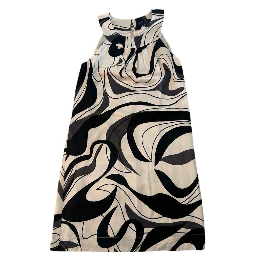 Dora Landa White Black Abstract Halter Dress Size 6
